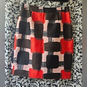 Kate Spade Red and Black Geometric Pencil Skirt
